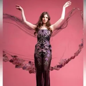Lucia’s Sarto ♍️ long vail, red carpet, black floral purple wedding bridal bride Lucia main image 3